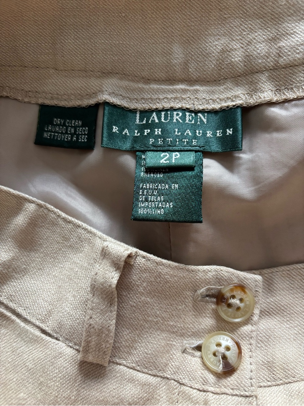 Lauren Ralph Lauren Woman’s Classic Straight-Leg Pants in Tan 100% Linen Sz/2P - Picture 8 of 9